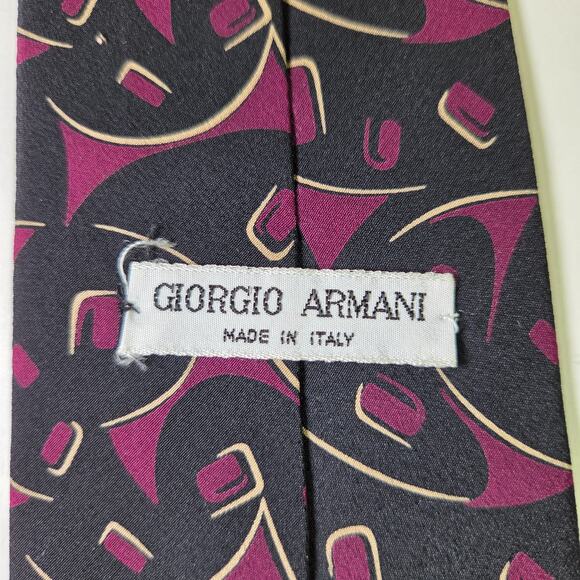 Giorgio Armani Silk Tie Black Purple Tan Geometric Abstract Italy 58x3.25 - Picture 4 of 7